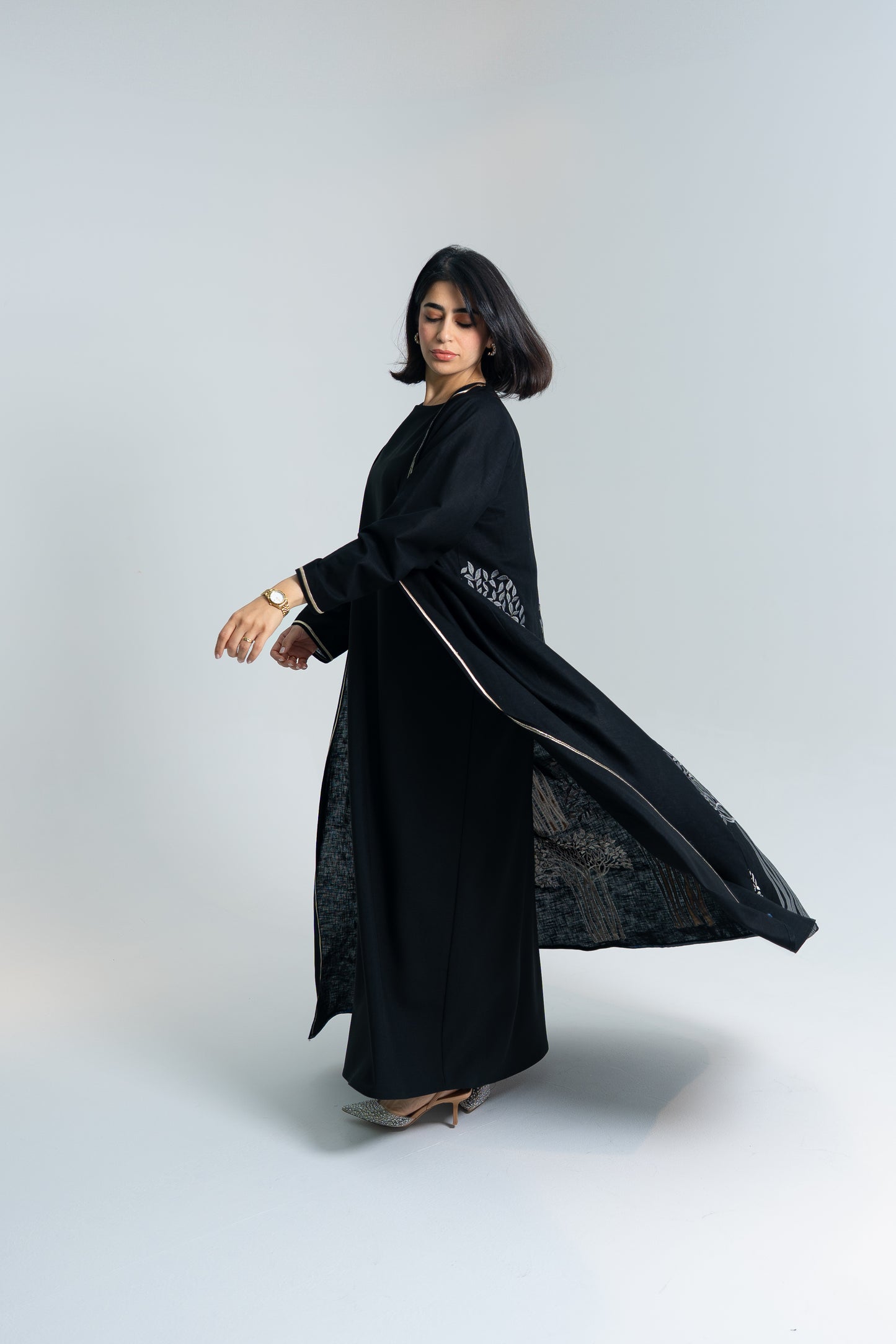Black Bisht Abaya with Silver Embroidery