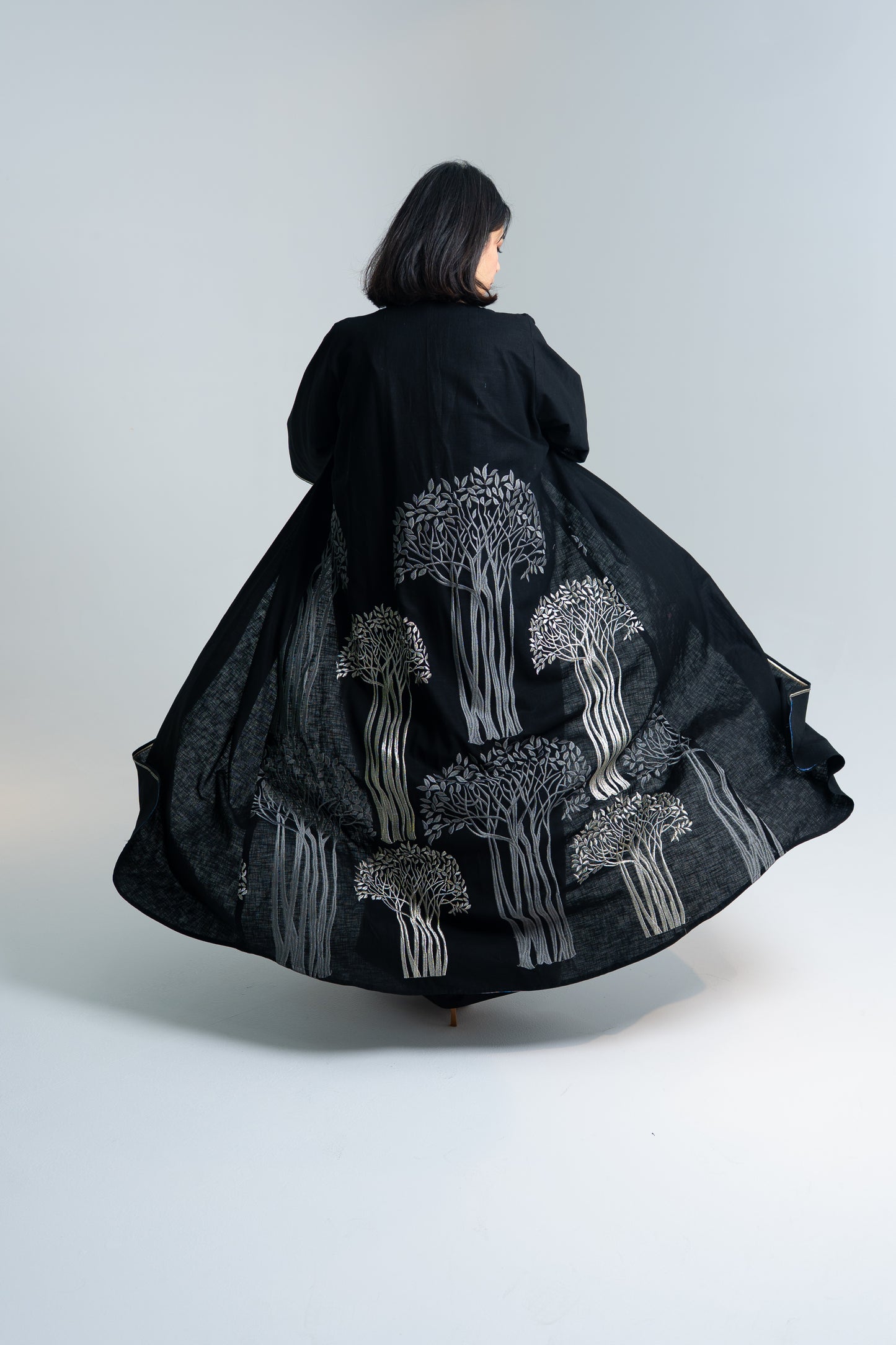 Black Bisht Abaya with Silver Embroidery