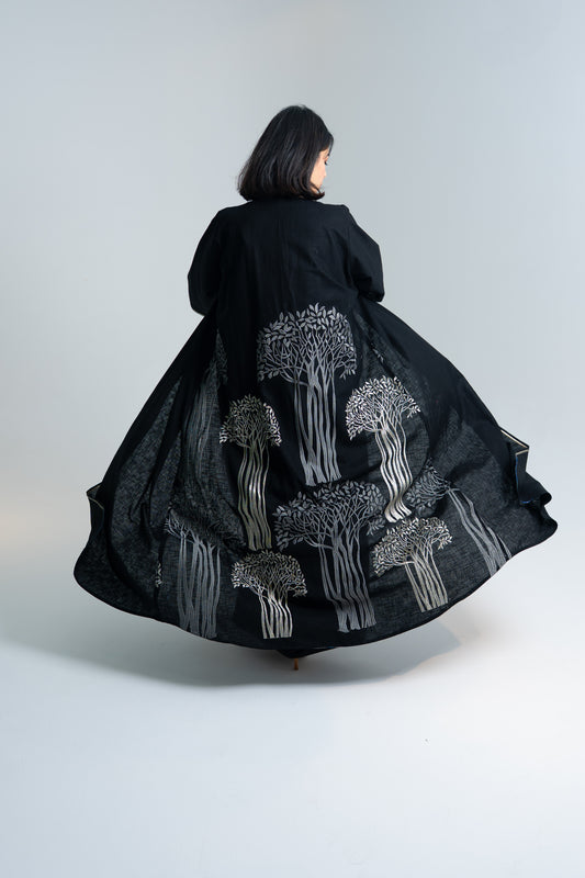 Black Bisht Abaya with Silver Embroidery