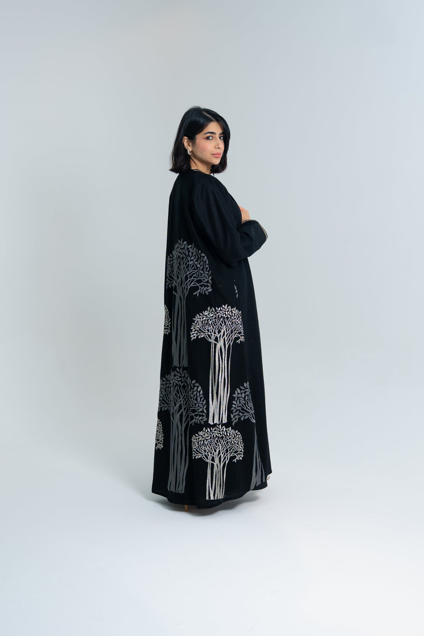 Black Bisht Abaya with Silver Embroidery
