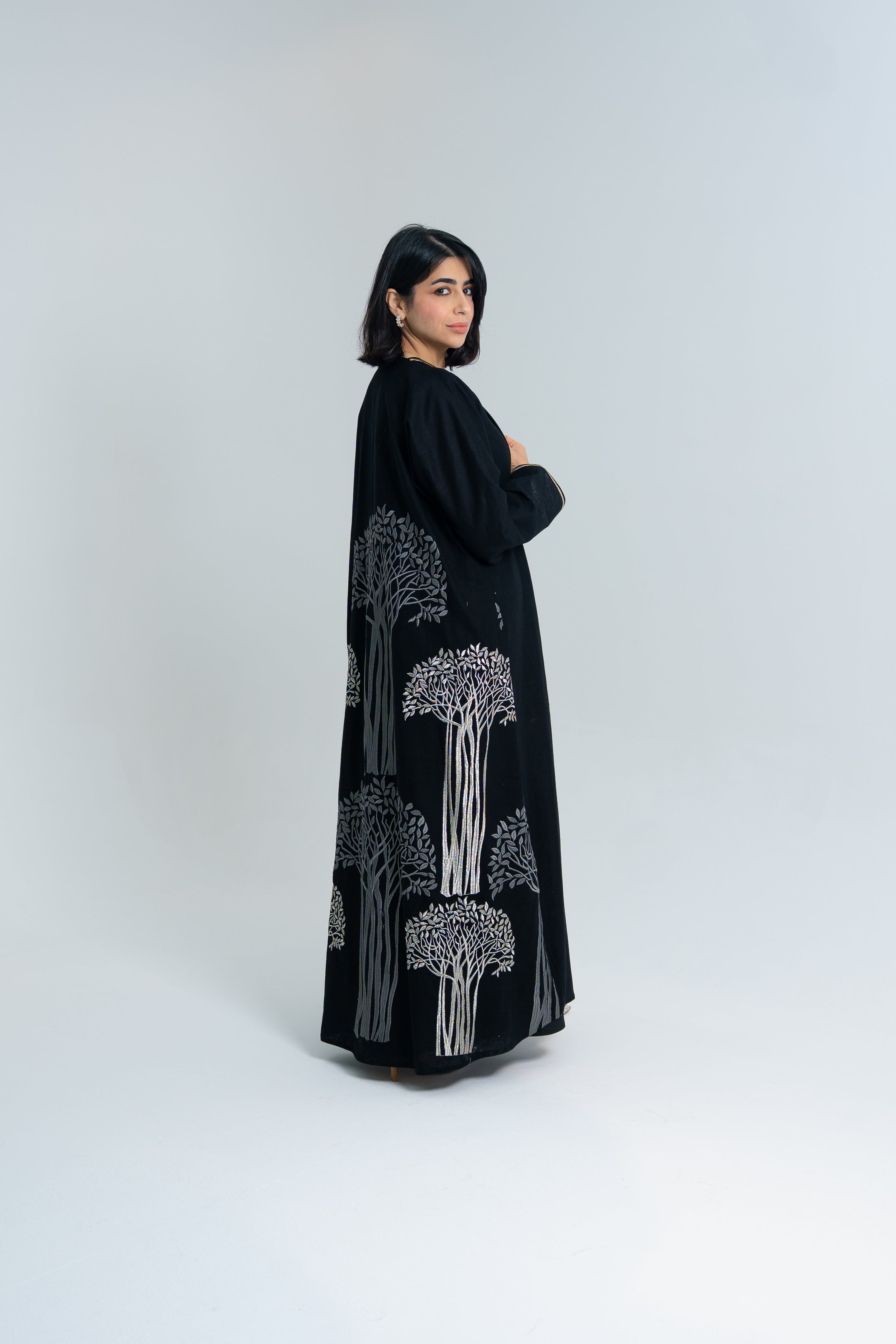 Black Bisht Abaya with Silver Embroidery